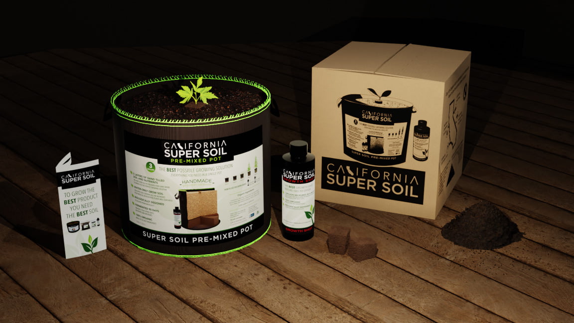an exapmple of a 3D product renders for marketing - a soil improver