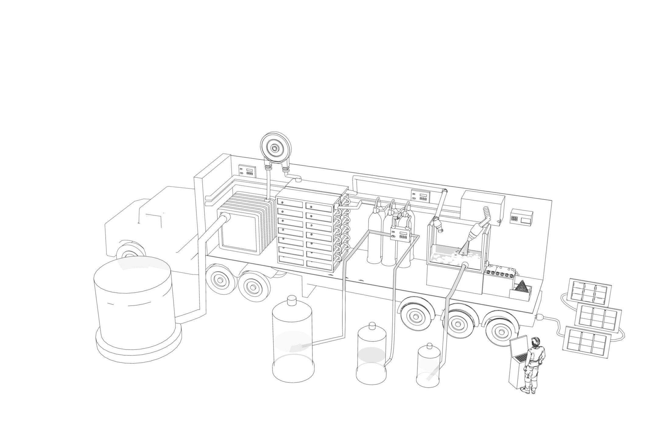 Technical Illustration Service example Cut away of a vaccuum system Industrial equipment and machinery diagrams technical drawing of a chemical process